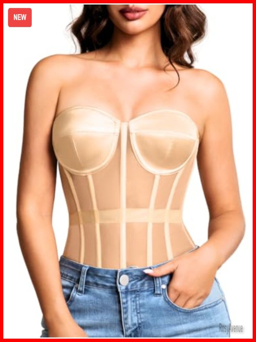 Strapless Mesh Corset Top Padded Lace-Up Bustier Sleeveless Party